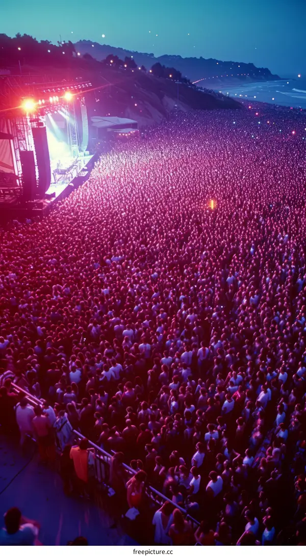 A large crowd of people at a concert at night