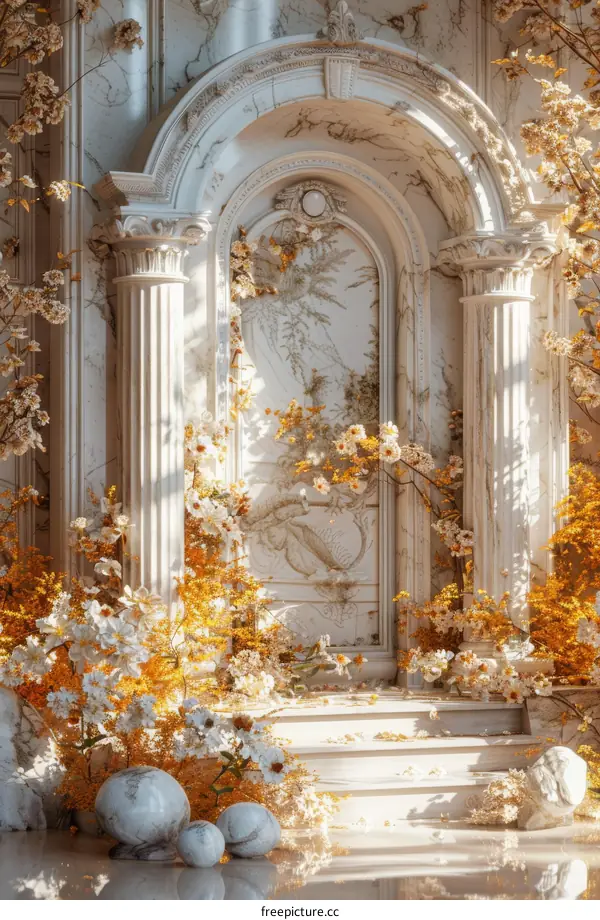Classical Interior Design with Golden Flowers
