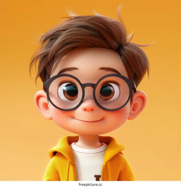 Portrait of a Cute 3D Cartoon Boy in Glasses