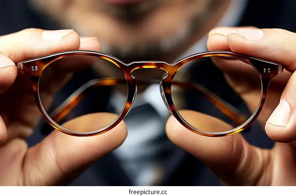 Closeup of Stylish Brown Spectacles in Hands