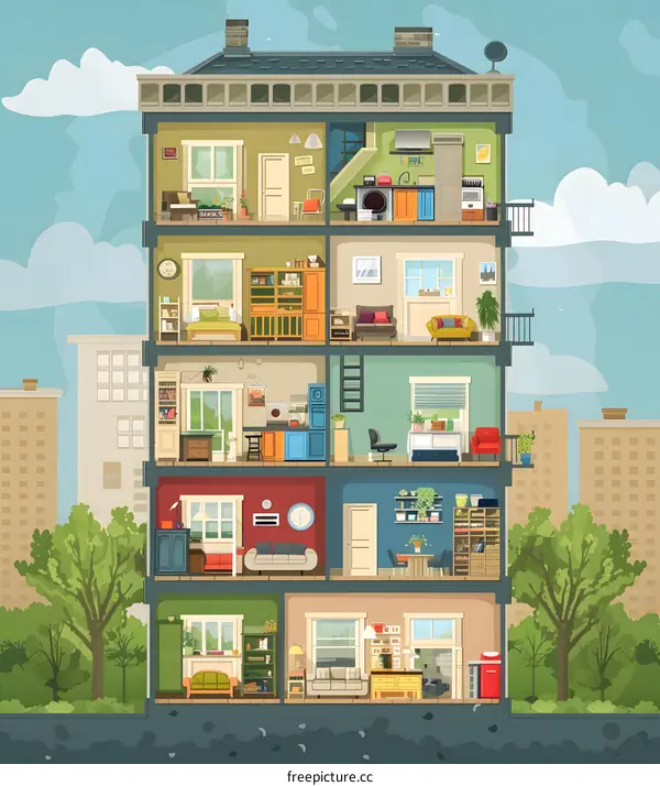 Inside View of a Modern City Apartment Building