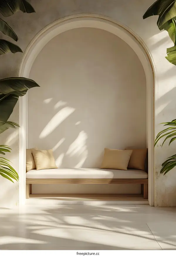 Minimalist Interior Design with Archway and Bench