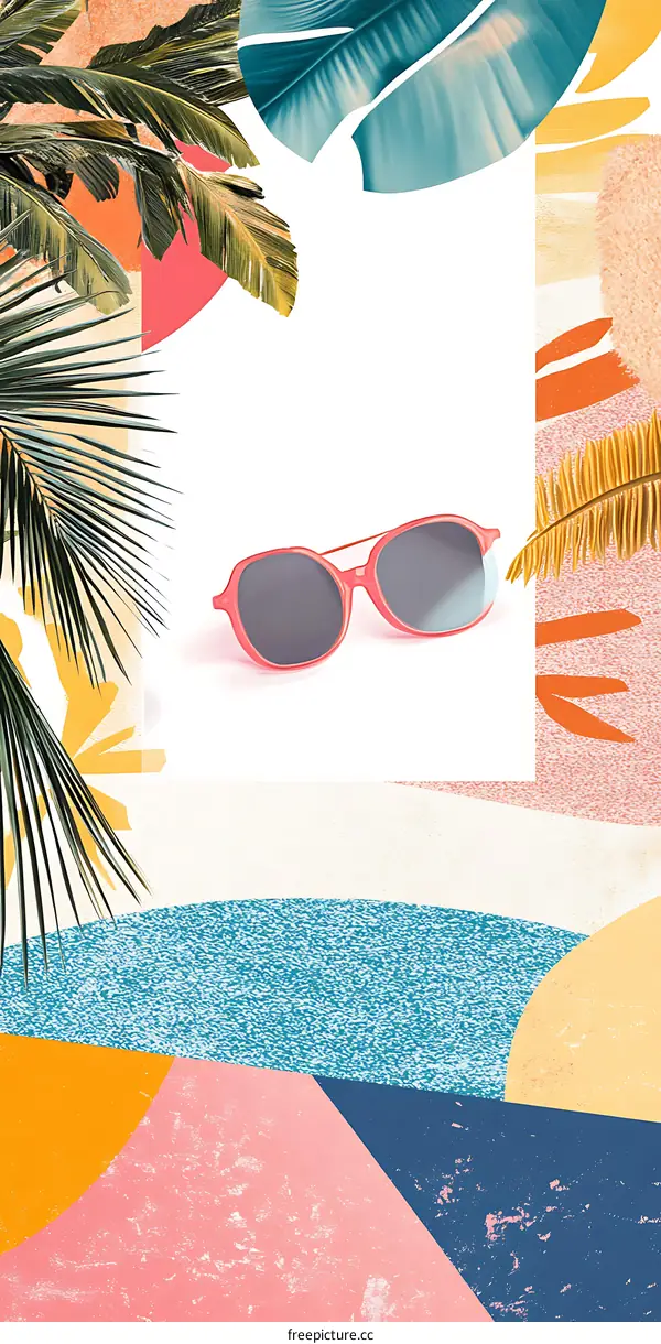 Pink Sunglasses Tropical Summer Abstract Collage