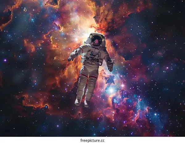 Astronaut in Vibrant Nebula in Deep Space