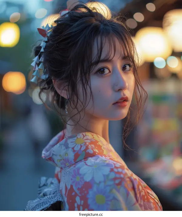 Portrait of a beautiful young woman in a kimono