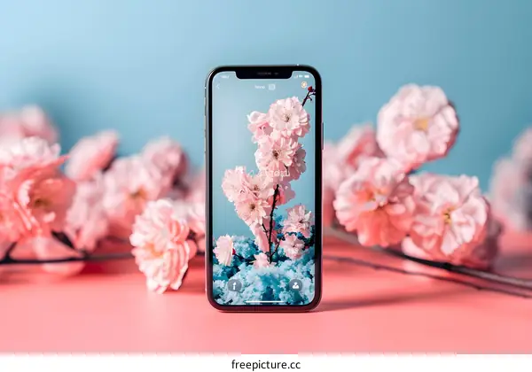 Pink Flowers on a Phone Screen