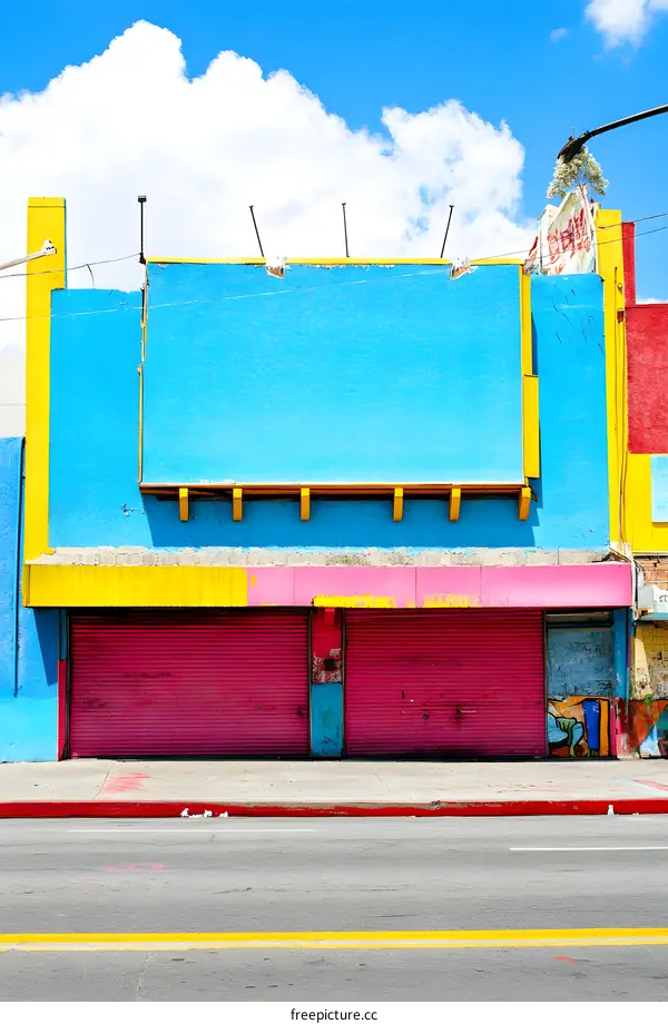 Colorful Building with Closed Shutters