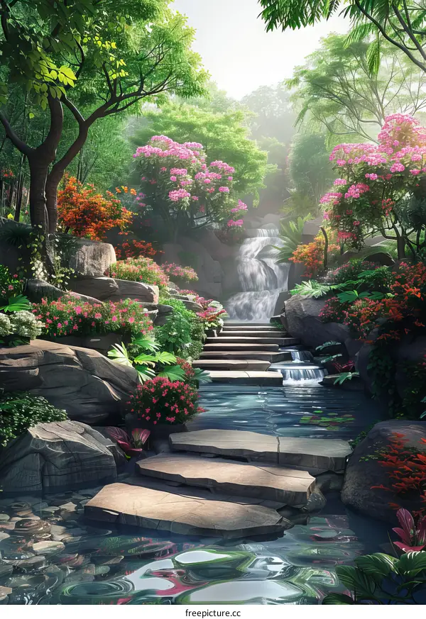 A babbling brook in an enchanted forest