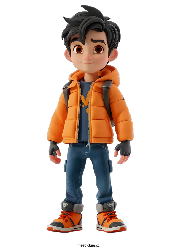 [Transparent Background PNG]boy in orange jacket