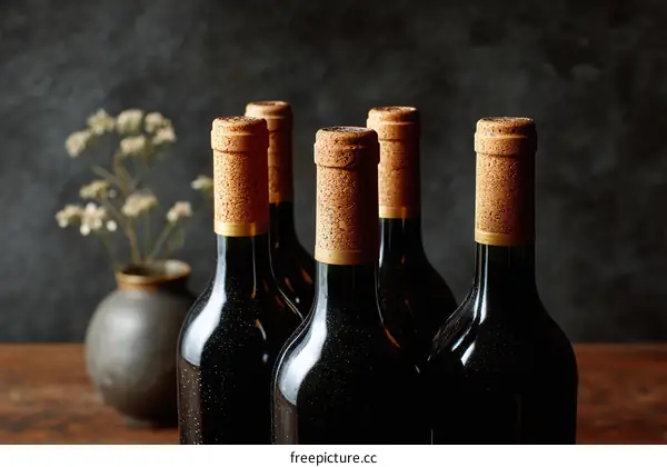 Wine Bottles on Wooden Table