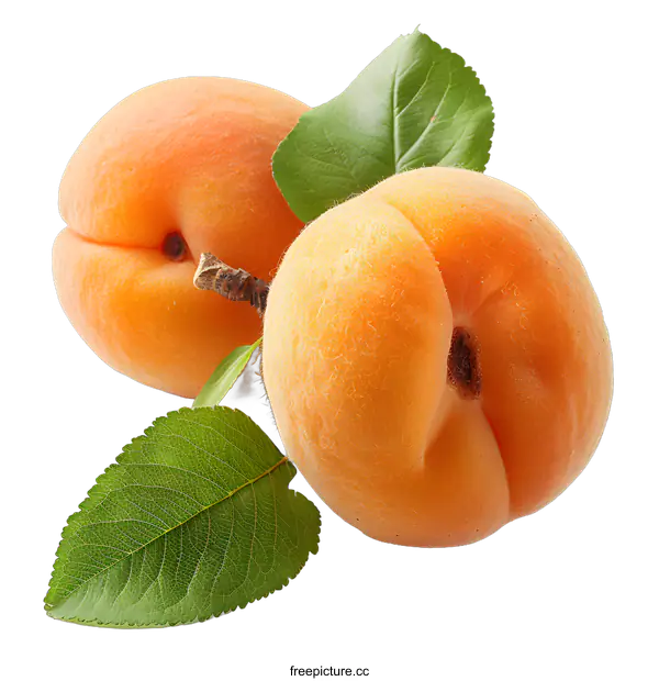 [Transparent Background PNG]Two ripe apricots with leaves