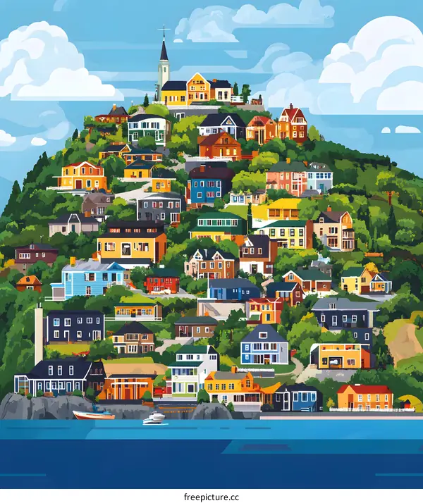Colorful Houses on a Hillside by the Sea