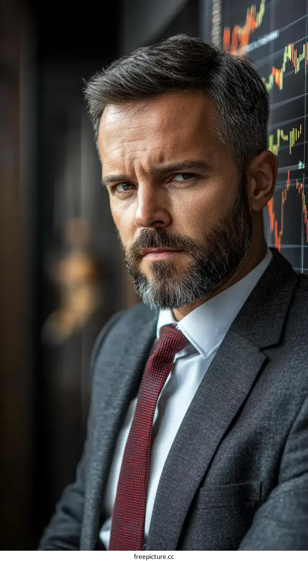 Businessman in Formal Wear and Financial Chart Background