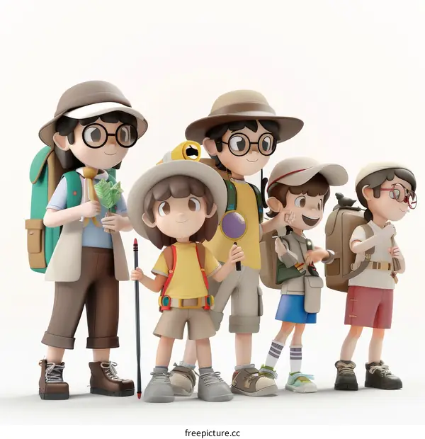 Cute Cartoon Kids Exploring Nature Illustration