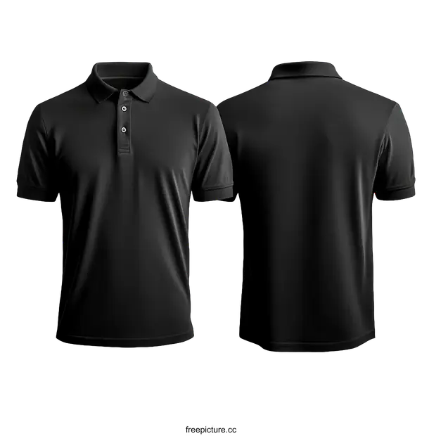 [Transparent Background PNG]Blank Black Polo Shirt Mockup Front and Back View