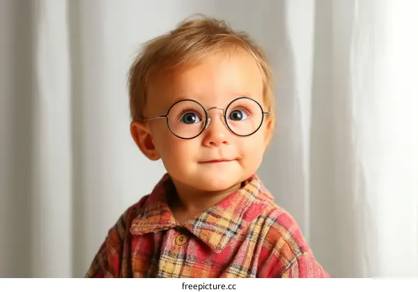 Cute Baby Wearing Round Glasses