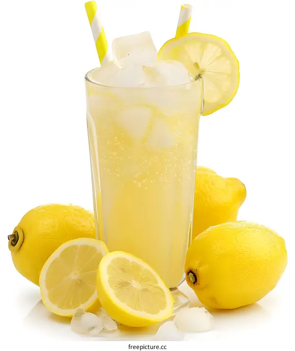 Glass of Lemonade With Lemon Slices and Ice
