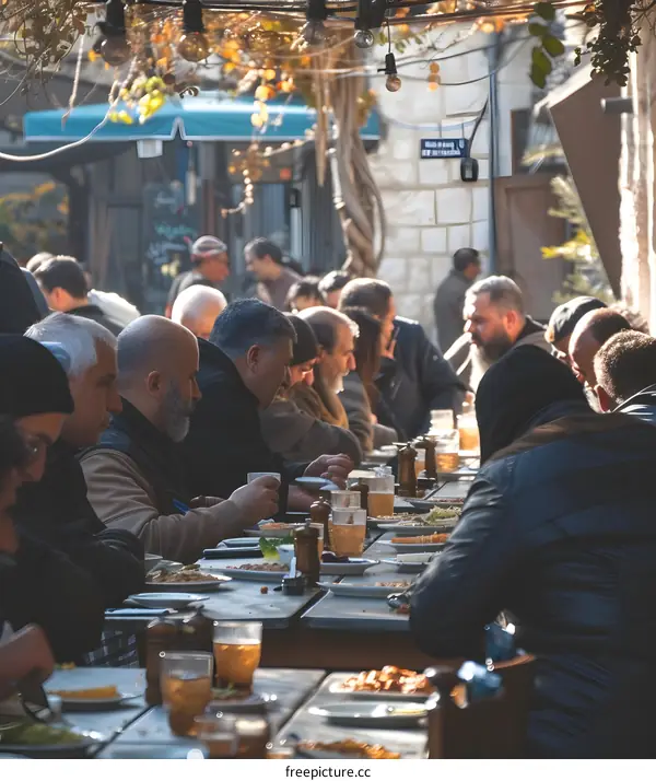 Group of Men Eating Together at a Restaurant in Middle East