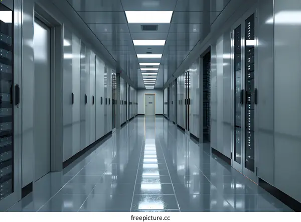 Futuristic Technology Server Room With Glowing Lights