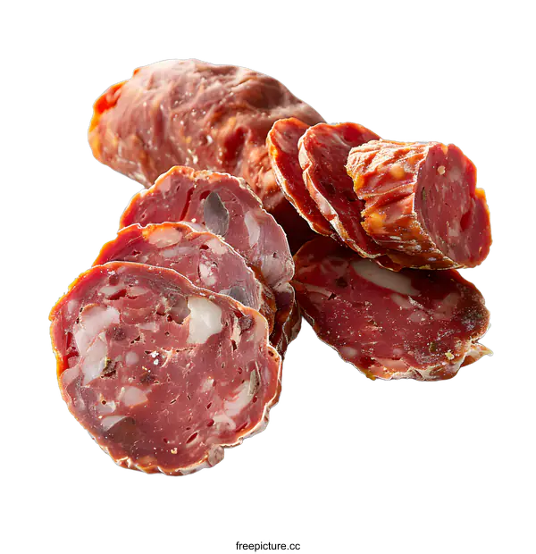 [Transparent Background PNG]Sliced dried sausage on white background