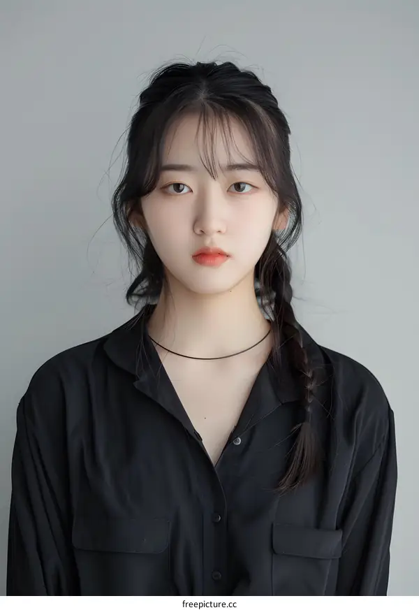 Portrait of a Young Asian Woman Wearing a Black Shirt