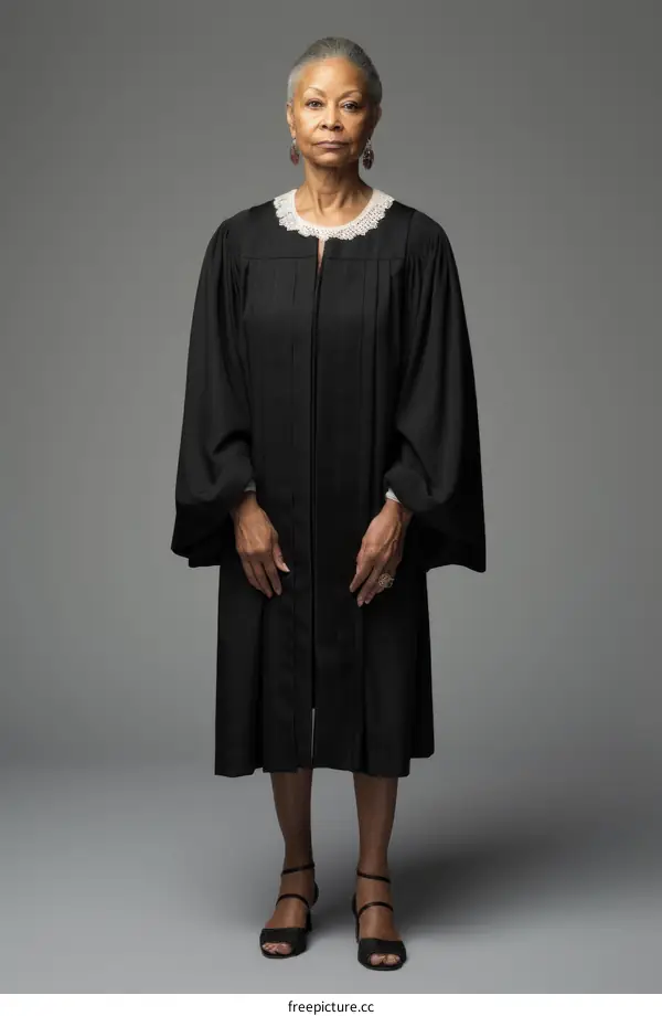 A woman in a black robe with a white collar