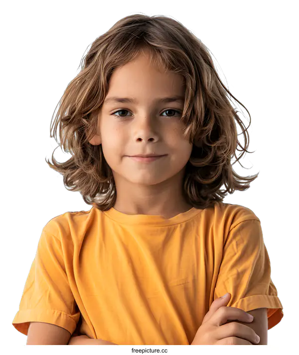 [Transparent Background PNG]Portrait of a Young Boy with Long Curly Hair