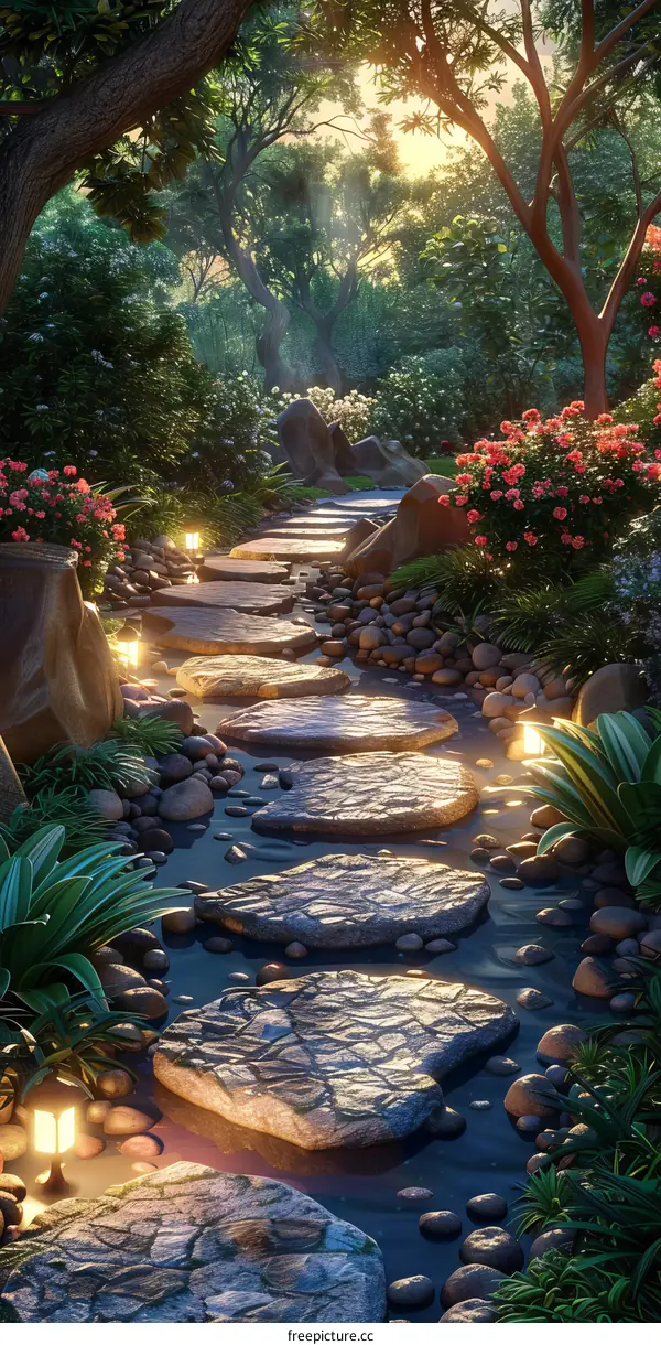 Stone path in a magical forest