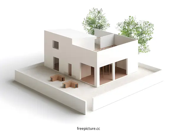Minimalist Architectural Model of a Two Story House with Trees