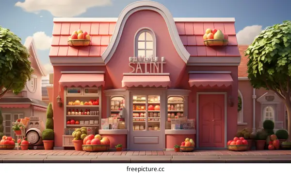 Vibrant Pink Grocery Store with Ample Produce