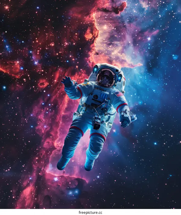 Astronaut in spacesuit floating in the vastness of space
