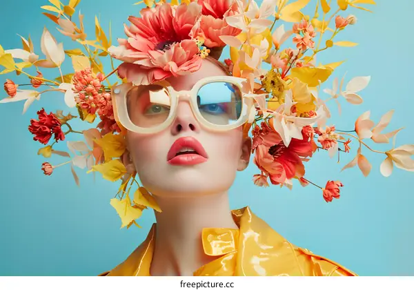 Woman With Flowers in Hair and Sunglasses