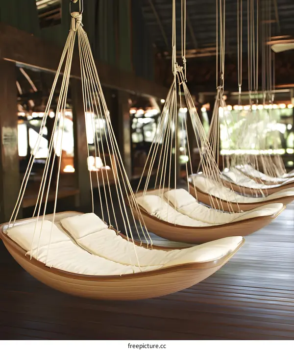 Wooden Hanging Loungers in a Tropical Setting