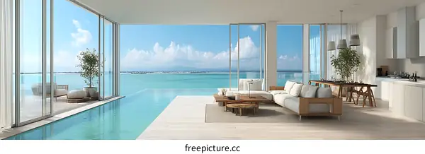 Luxury Modern Coastal Living Room with Infinity Pool