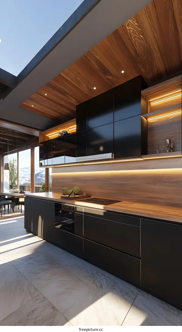 Modern Kitchen Interior Design With Wooden Ceiling