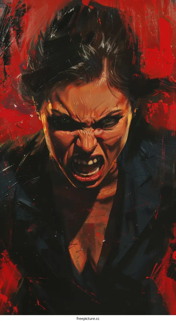 A woman screaming with a red background
