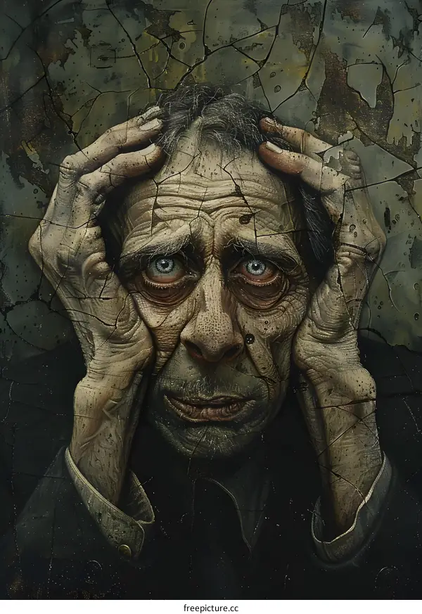 Man Portrait With Cracked Wall Background