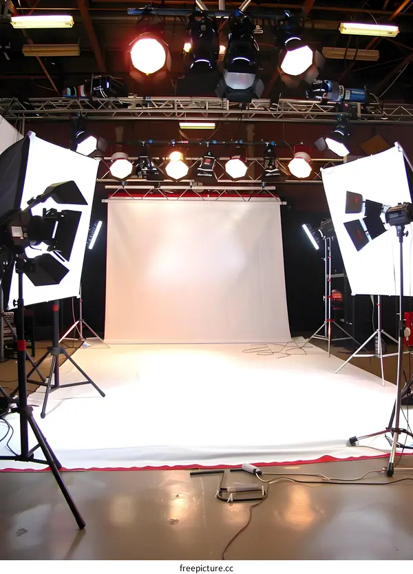 Professional Photography Studio Setup With Lights and White Backdrop