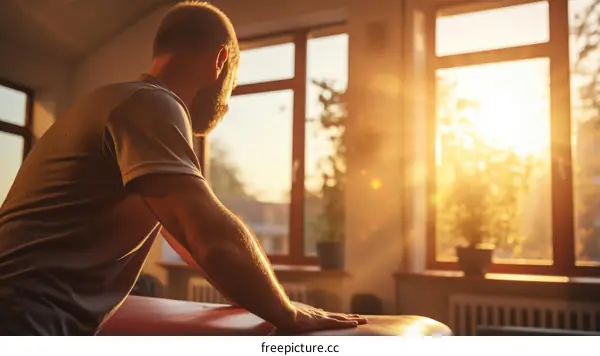 Man looking out the window