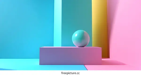 Abstract Minimalist 3D Background with Colorful Walls and a Sphere