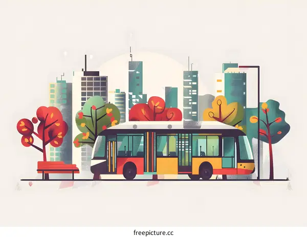 Bus Stop Illustration in a City Setting