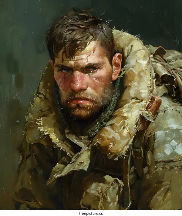 portrait of a man with a beard and a scar on his face