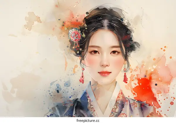 Portrait of a young Korean woman in traditional dress