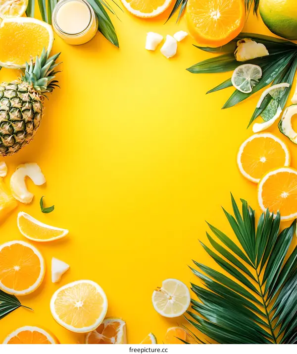 Summer Fruits on Yellow Background