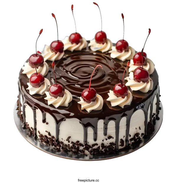 [Transparent Background PNG]Black forest cake with red cherries on top