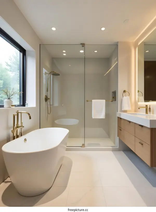 Modern Minimalist Bathroom with Oval Bathtub