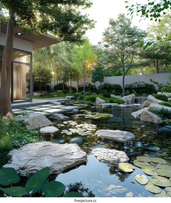 Modern architecture in harmony with a serene natural landscape