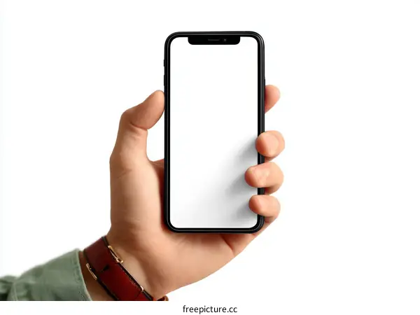 Hand Holding a Black Smartphone with Blank Screen