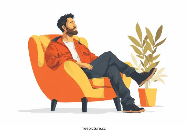 A man is sitting in a chair with his eyes closed and his legs crossed.