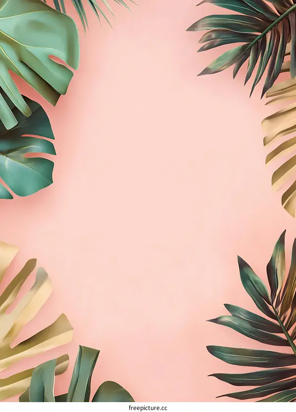 Pink Background with Tropical Leaves